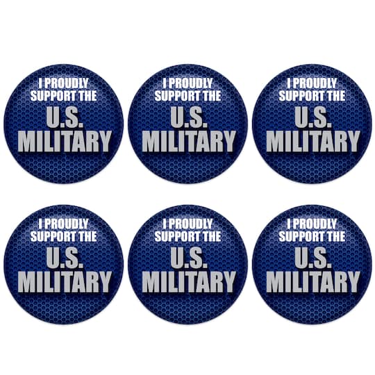 Beistle 2" Blue & Silver I Proudly Support US Military Buttons, 6ct.